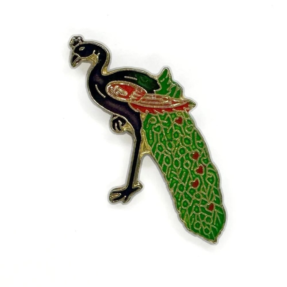 Peacock Pin | Vintage Fancy Bird Enamel Lapel Pins